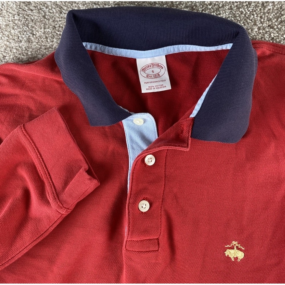 Brooks Brothers Solid Red Polo L-Sleeve Shirt Mens S Rugby Style Gold Lamb Read